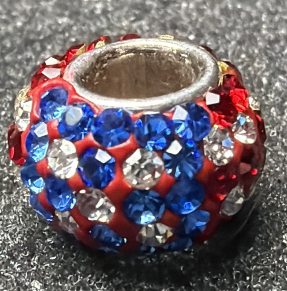 Vintage 925 Pave Crystal American Flag Bead Charm As Is